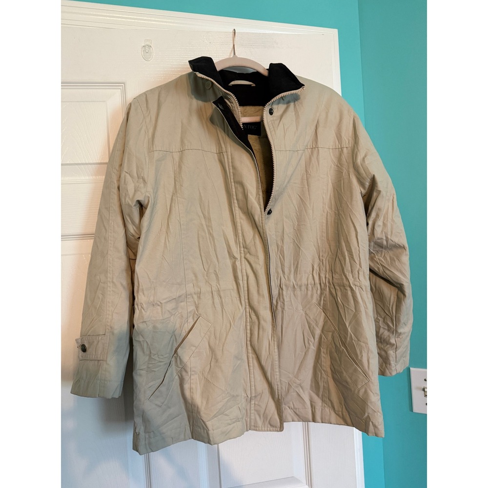 London Fog Tan Petite Utility Jacket Medium Black Corduroy Collar Zip Front Coat
